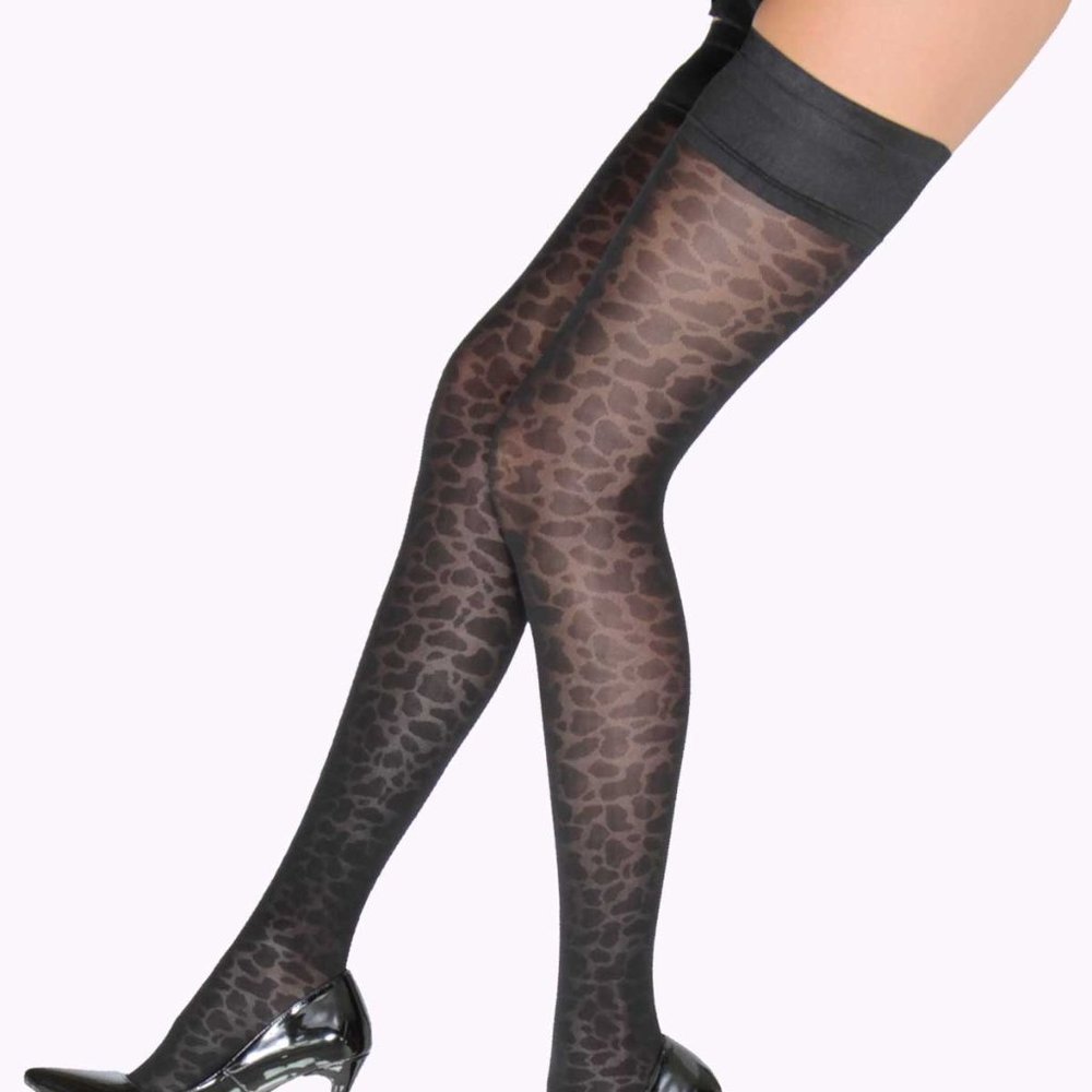 Leopard print tights, sustainable tights, sustainble stockings, thigh highs